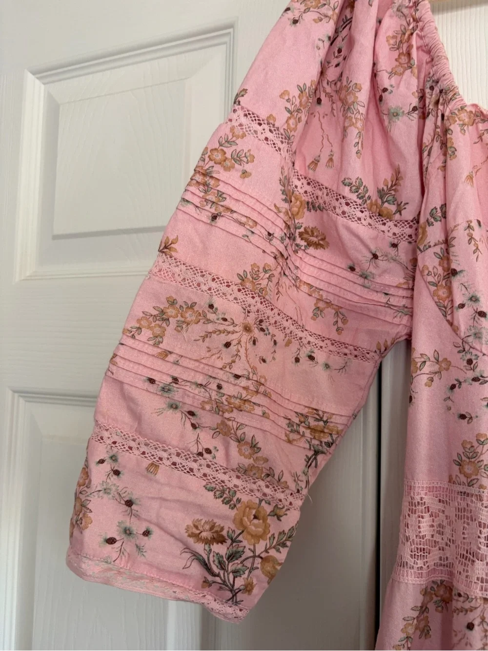 LoveShackFancy Pink Floral Maxi Dress with Puff Sleeves - Picture 3 of 7
